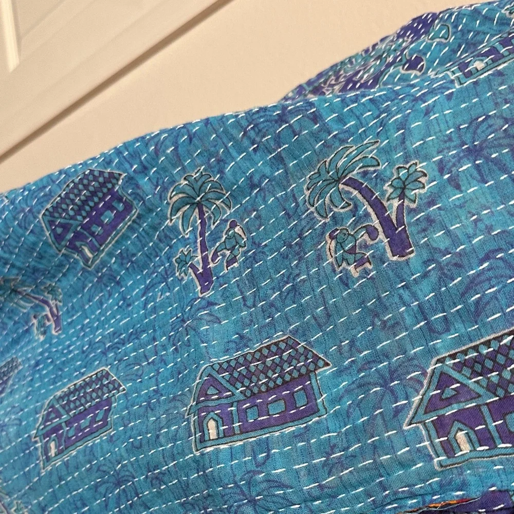 Colorful Rare Patterned Reversible Kantha Scarf - Picture 2 of 4